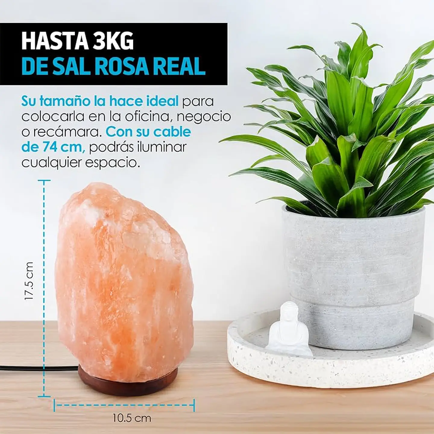 LAMPARA DE SAL DEL HIMALAYA LUZ REGULABLE PIEDRA DE 2.5 A 3 KILOS 20x13CM- POR MAYOR 9