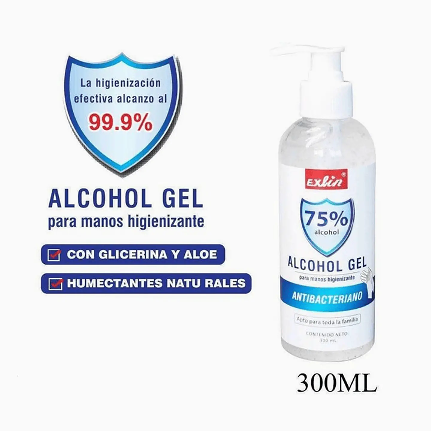 ALCOHOL GEL ANTIBACTERIANO 75% CON DISPENSADOR 300ML - POR MAYOR 1