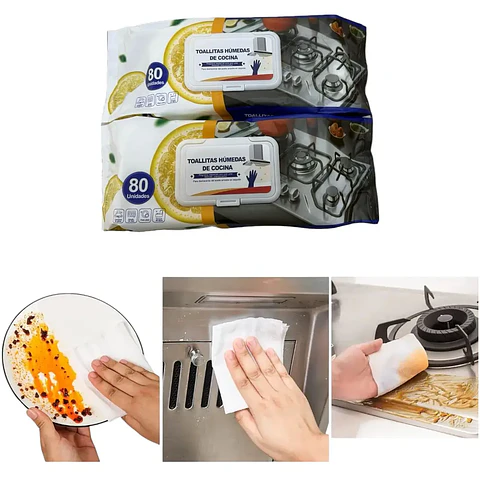 TOALLITAS HUMEDAS ANTIGRASA DE COCINA PQT 80UNDS- POR MAYOR