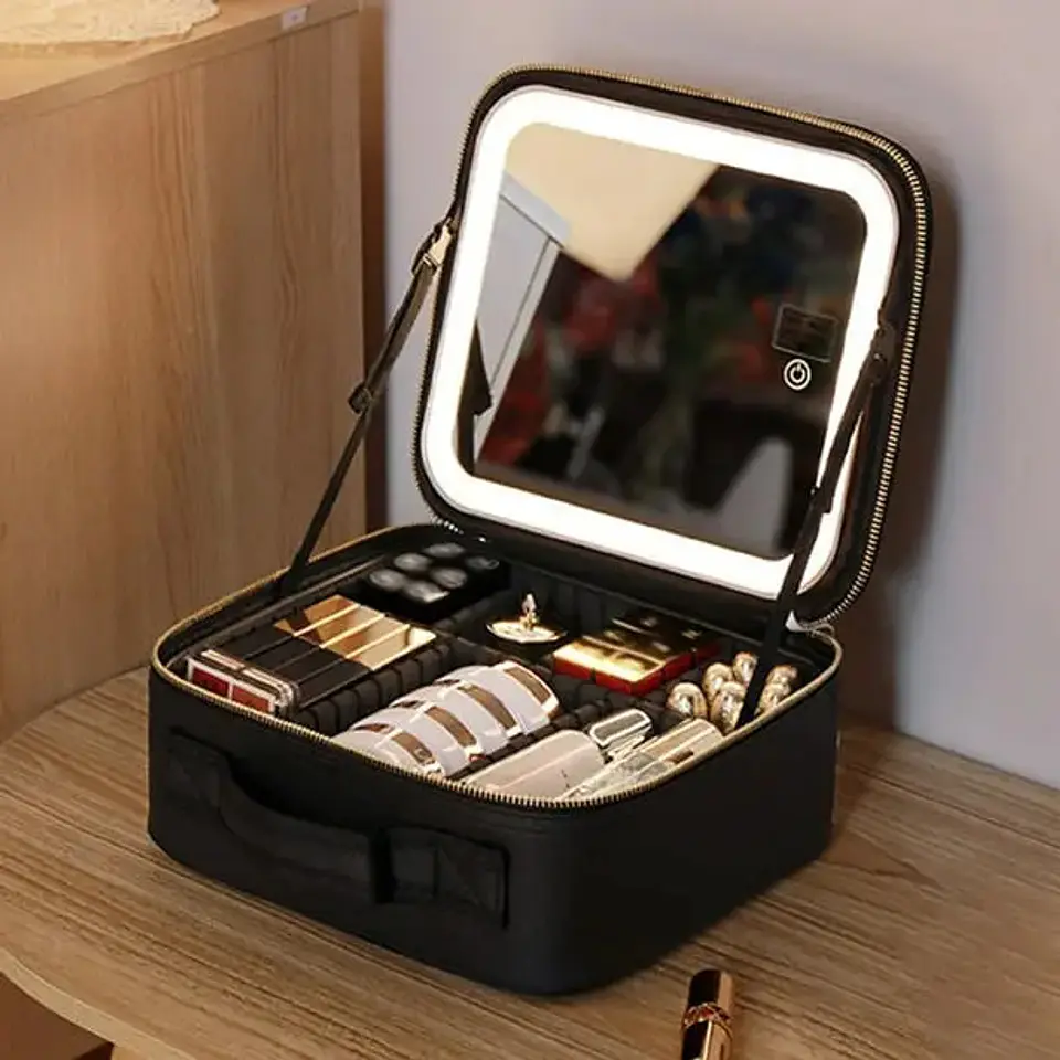 MALETÍN ORGANIZADOR DE MAQUILLAJE PORTÁTIL CON ESPEJO LED- POR MAYOR 5