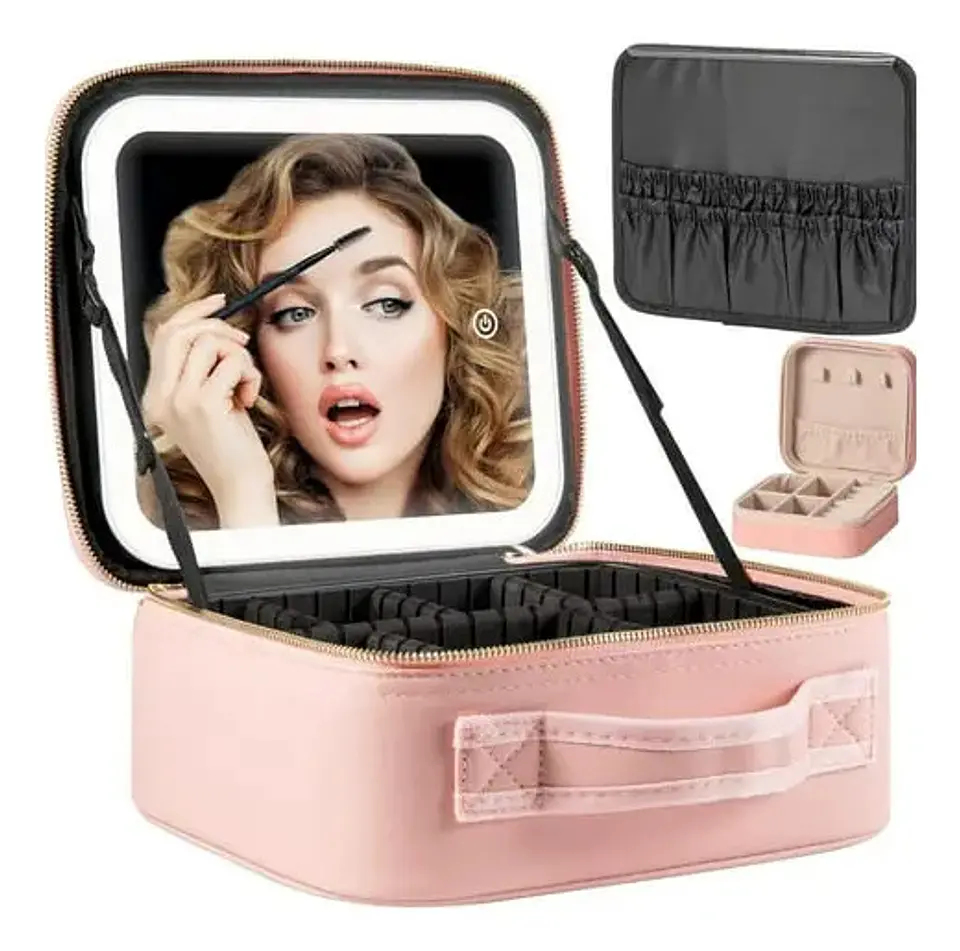 MALETÍN ORGANIZADOR DE MAQUILLAJE PORTÁTIL CON ESPEJO LED- POR MAYOR 7