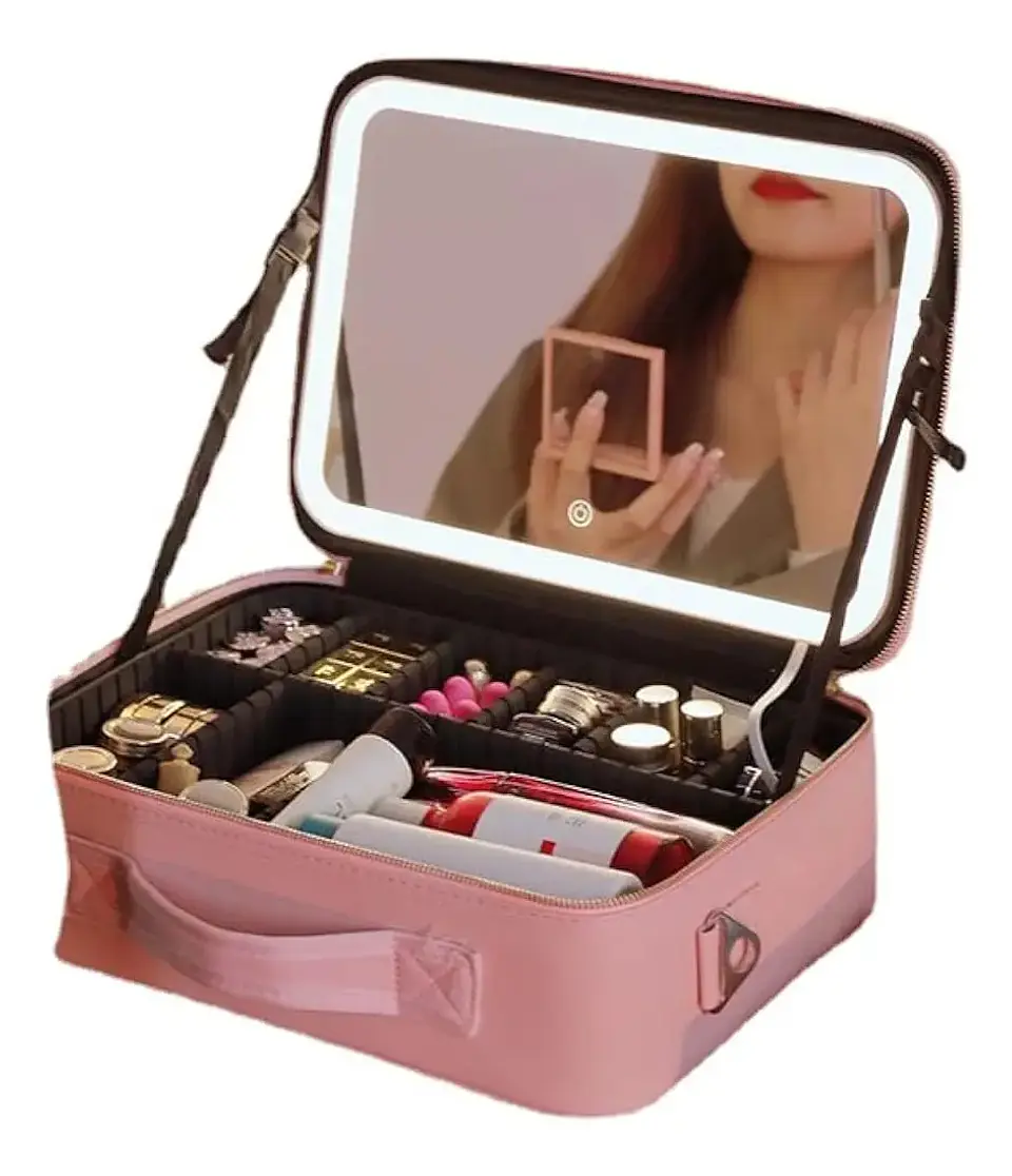 MALETÍN ORGANIZADOR DE MAQUILLAJE PORTÁTIL CON ESPEJO LED- POR MAYOR 13