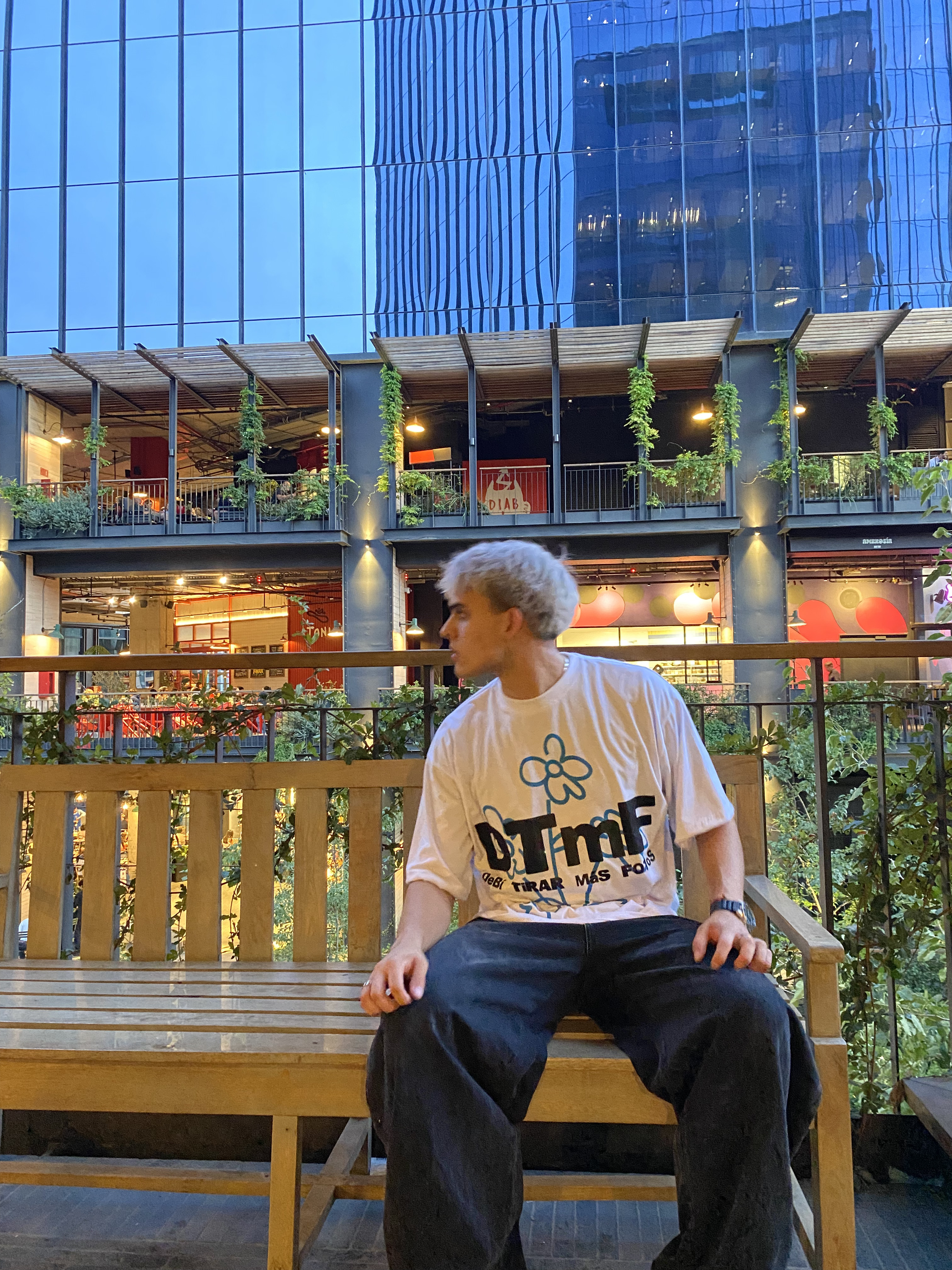 Polera DTmF Flor Azul Blanca BoxyFit 2