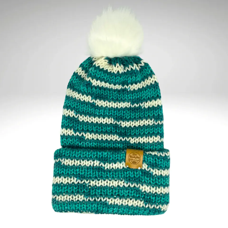 Gorro de Lana Matizado Verde/Blanco con Pom Pom  2