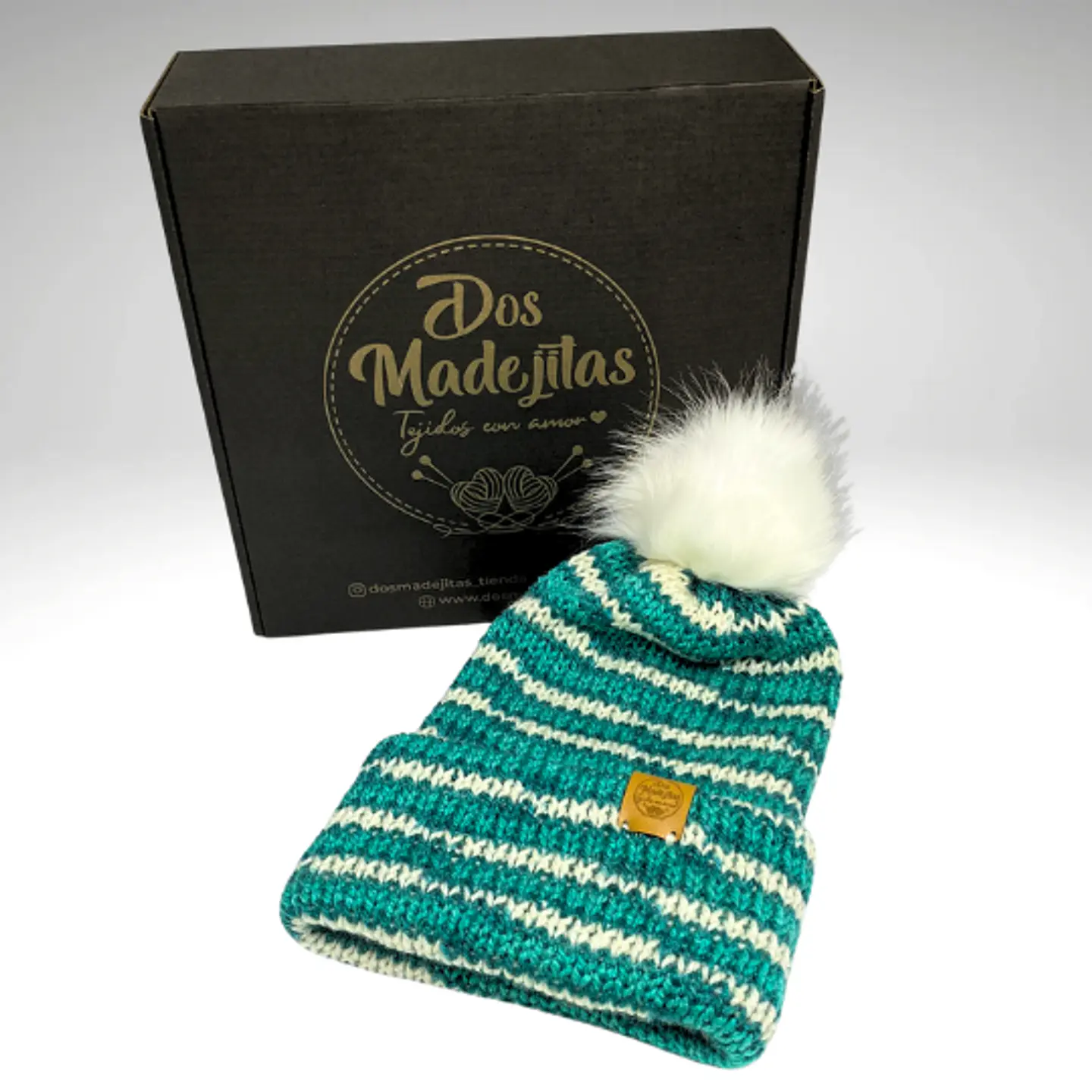 Gorro de Lana Matizado Verde/Blanco con Pom Pom  1