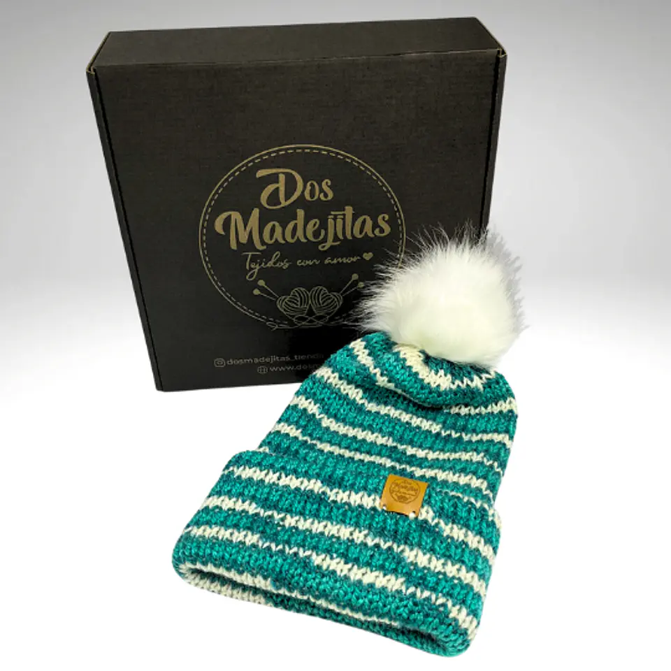 Gorro de Lana Matizado Verde/Blanco con Pom Pom  1