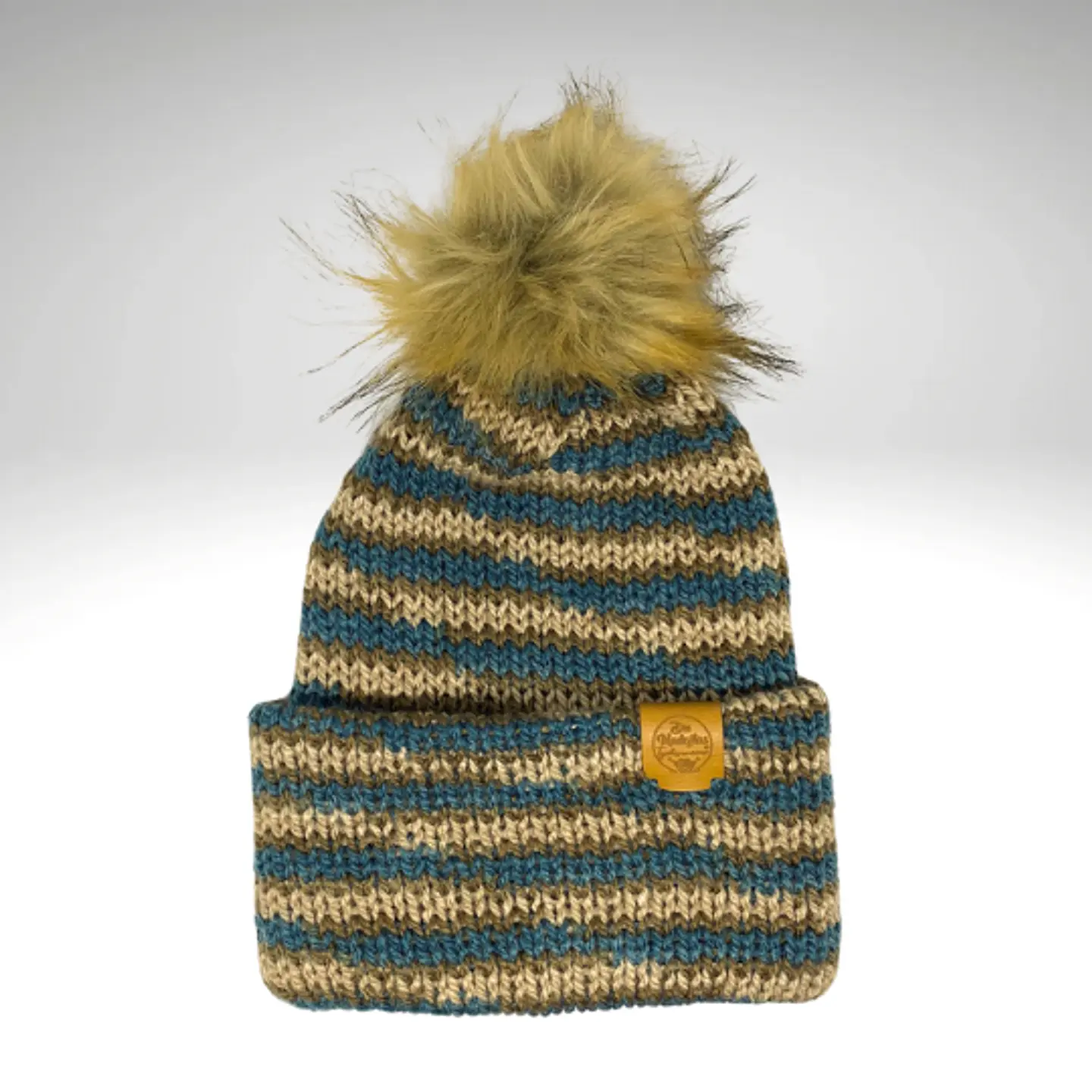 Gorro de Lana Matizado Cafe/Azul con Pom Pom  2