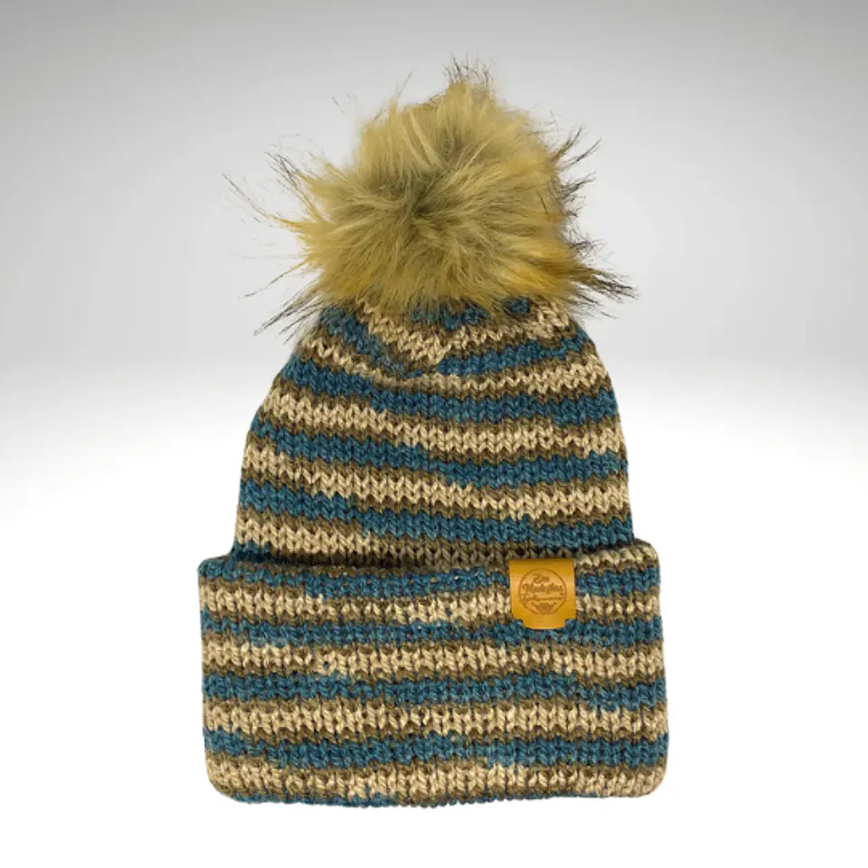 Gorro de Lana Matizado Cafe/Azul con Pom Pom  2