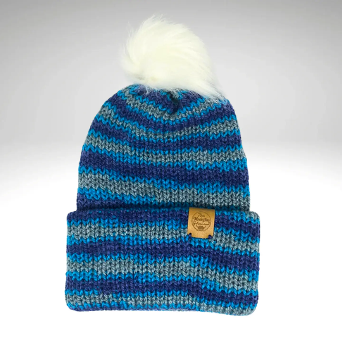 Gorro de Lana Matizado Azul/Gris con Pom Pom  2