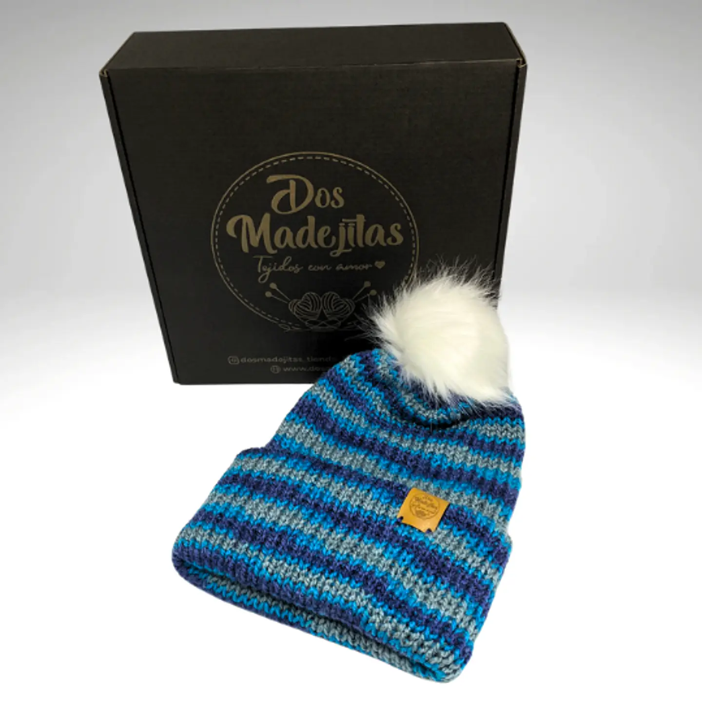 Gorro de Lana Matizado Azul/Gris con Pom Pom  1