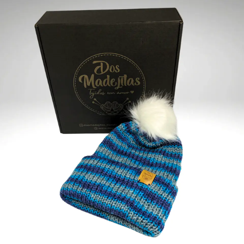 Gorro de Lana Matizado Azul/Gris con Pom Pom  1