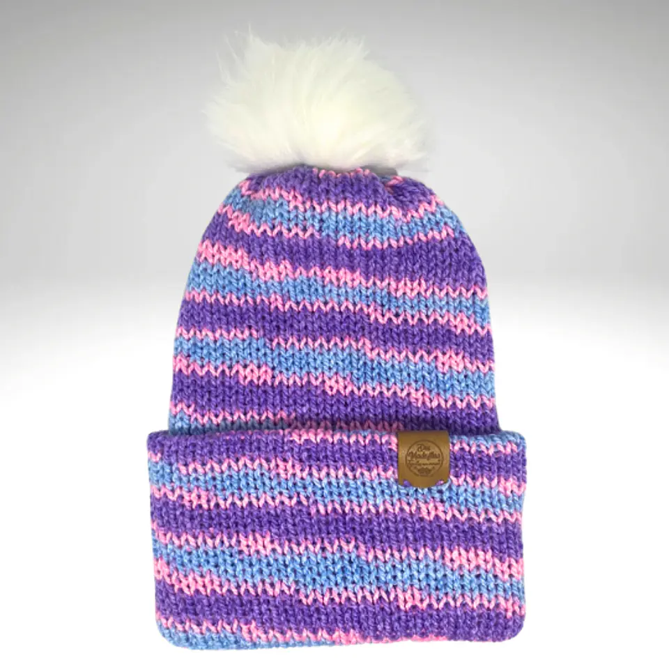Gorro de Lana Lila/Rosa con Pom Pom  2