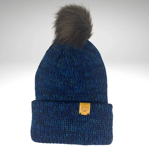Gorro de Lana Matizado Azul/Negro con Pom Pom