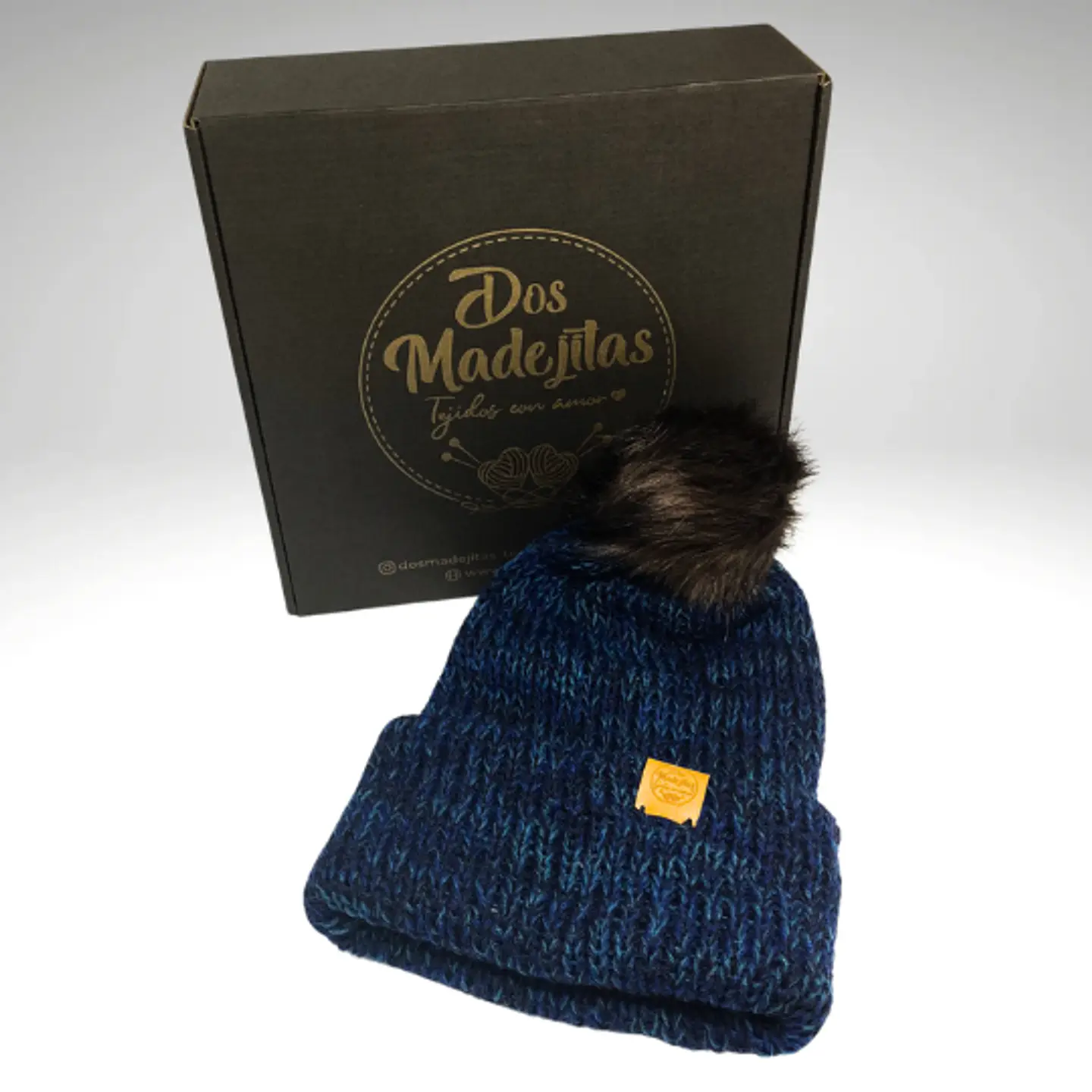 Gorro de Lana Matizado Azul/Negro con Pom Pom 2