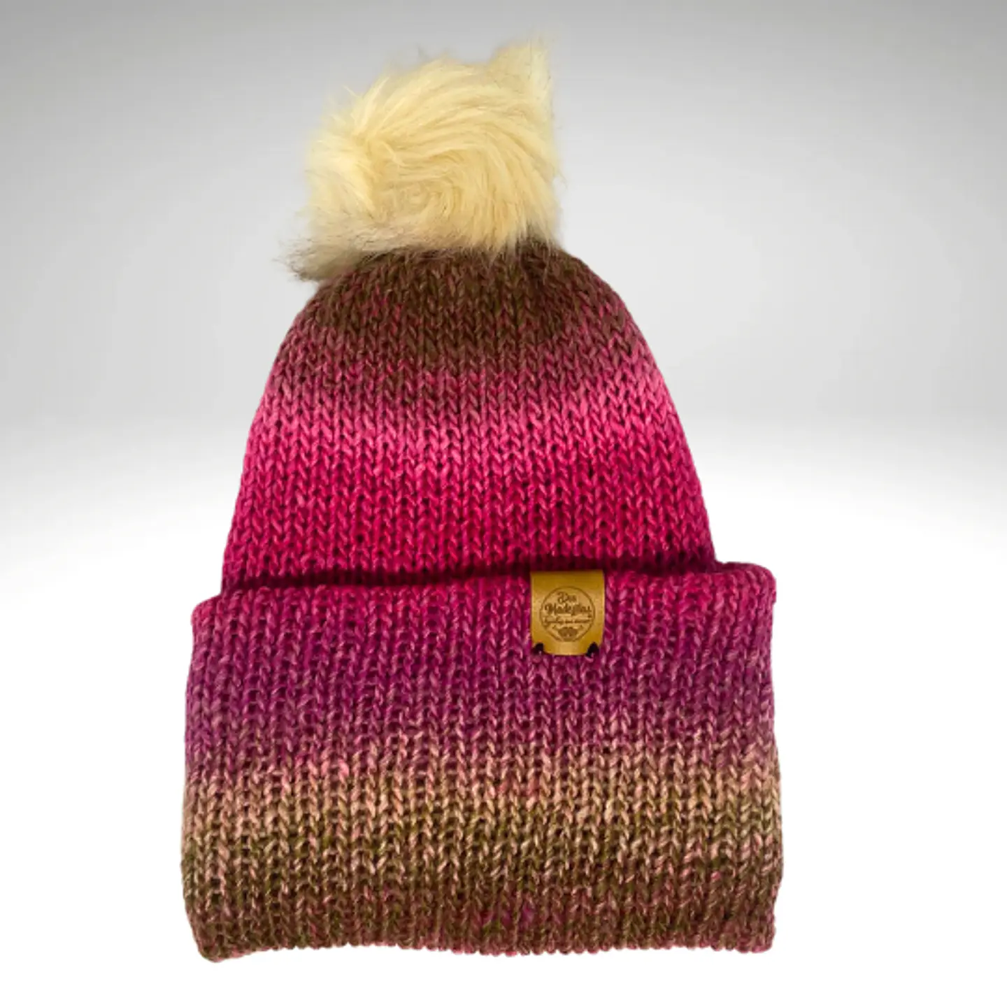 Gorro de Lana Degrade Rosa con Pom Pom  2