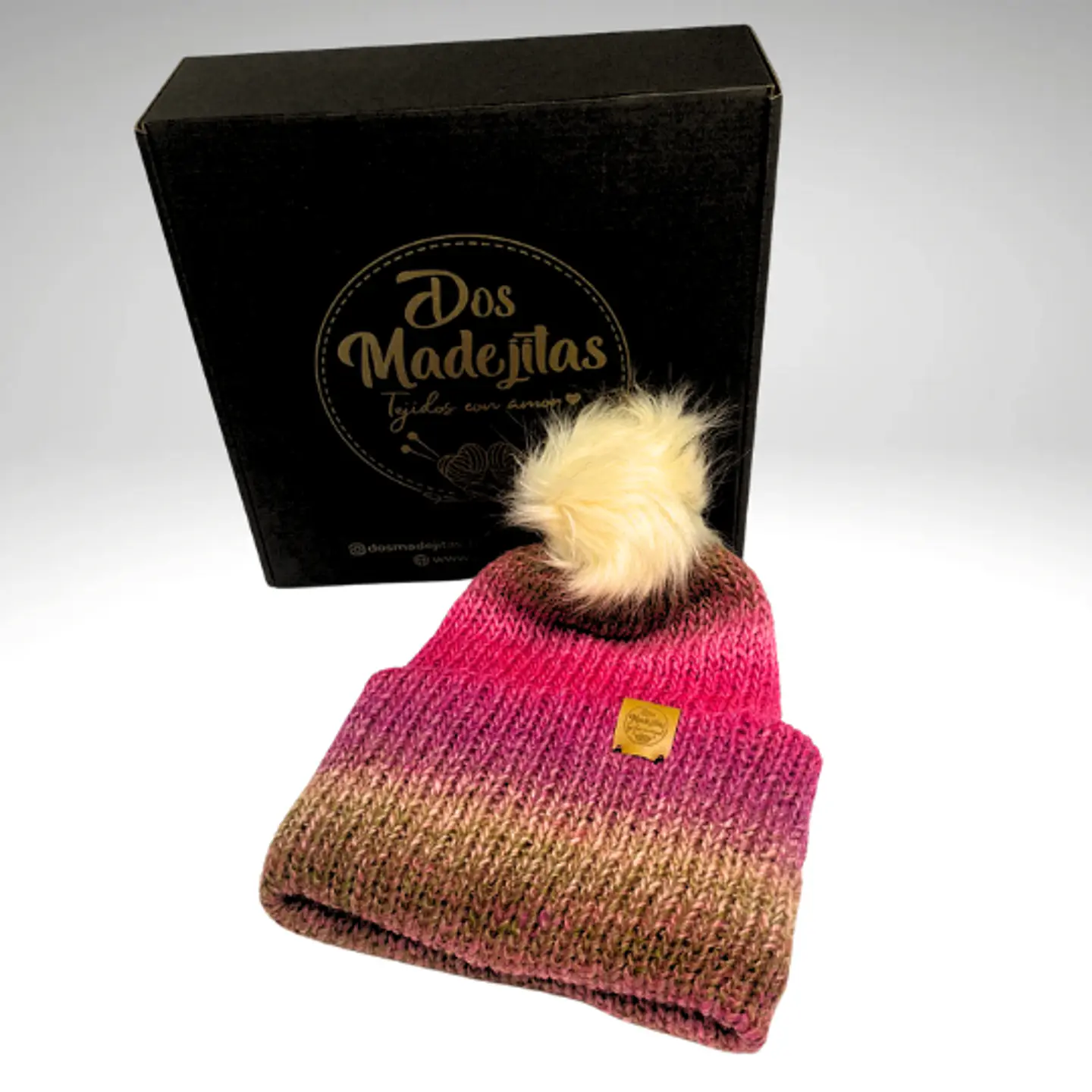 Gorro de Lana Degrade Rosa con Pom Pom  1