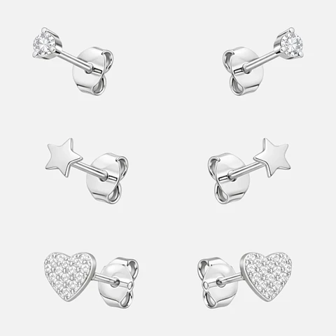 Set Aros Minimalista Corazón Estrella Circones