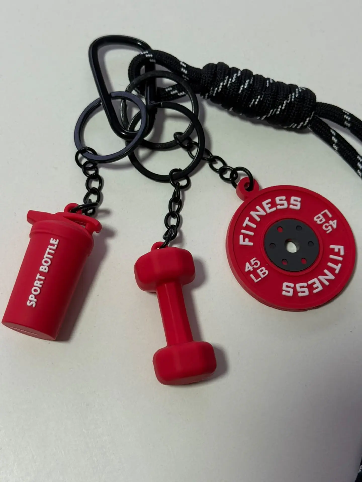 Llavero Fitness 3D – Mancuerna, Disco & Botella Deportiva 3