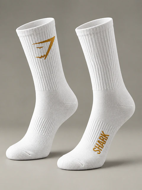 Calcetines deportivos SHARK blancos con detalles dorados