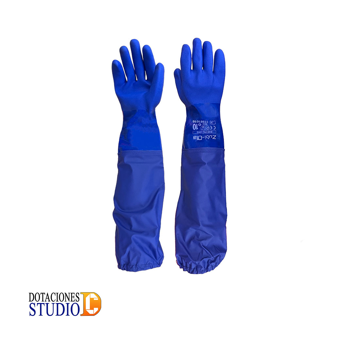 Guantes Semicorrugados Industriales Azul PVC Manga Zubiola 2