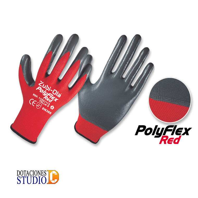 Guantes Poliéster con Nitrilo Dip Normal Polyflex Red 3