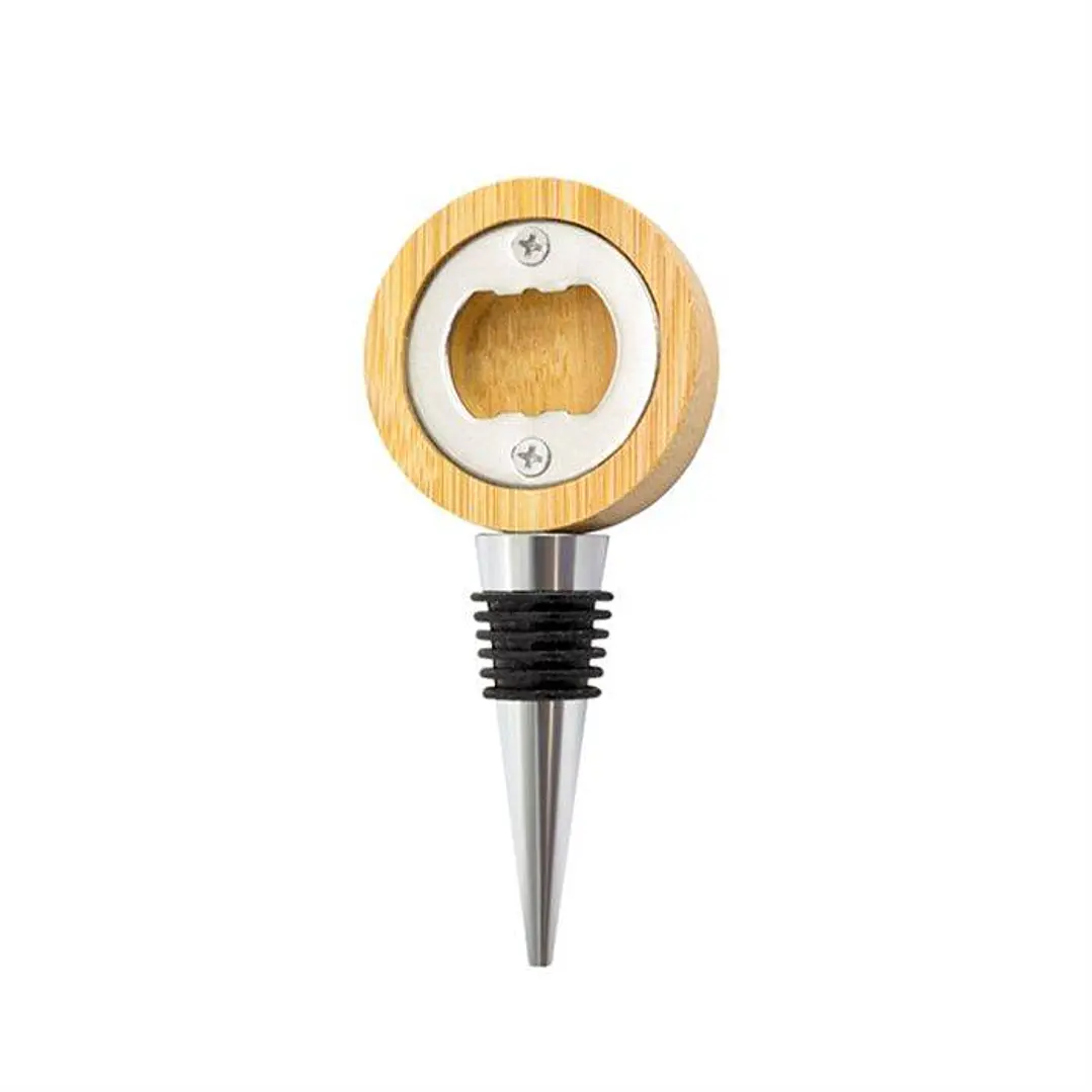 Rolha Tampa Garrafas Abre-Cápsulas Bambu Natural Metal ALLIUM 1