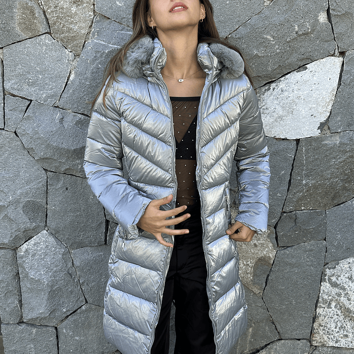 Parka Metalizada Gorro Piel Desmontable 6