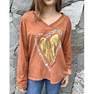 Polera Manga Larga Corazon Letras