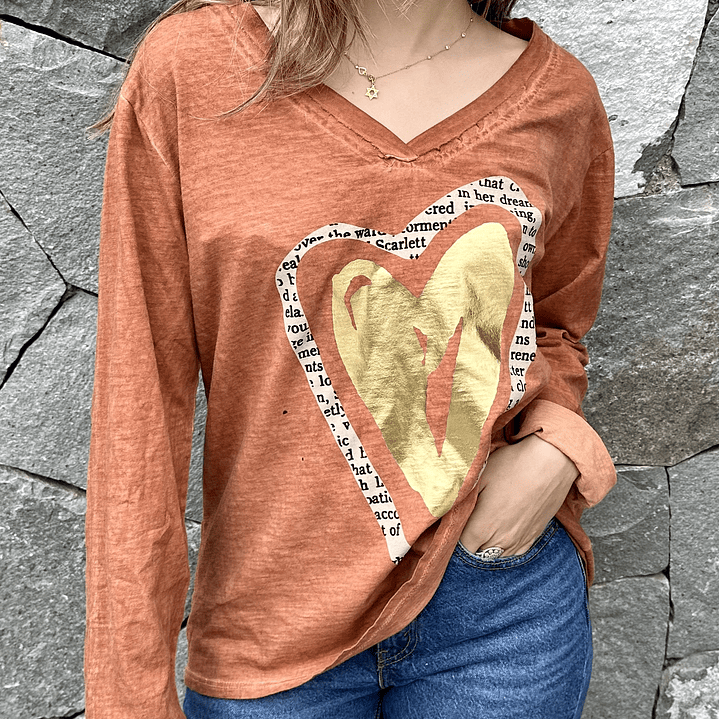 Polera Manga Larga Corazon Letras 5