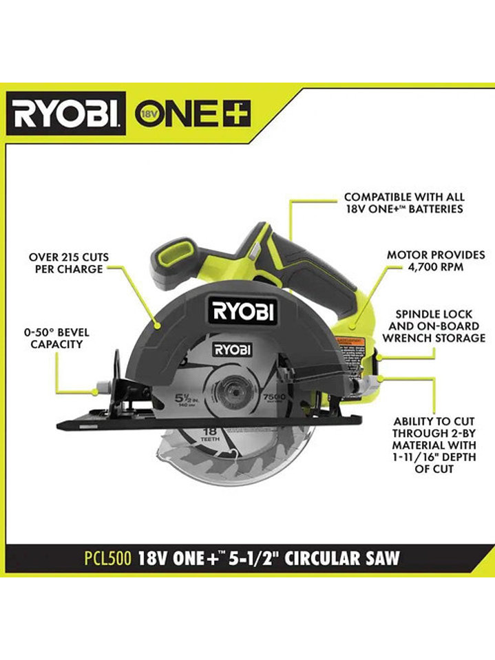 Sierra Circular Ryobi Pcl500b 5-1/2 Color Verde 2