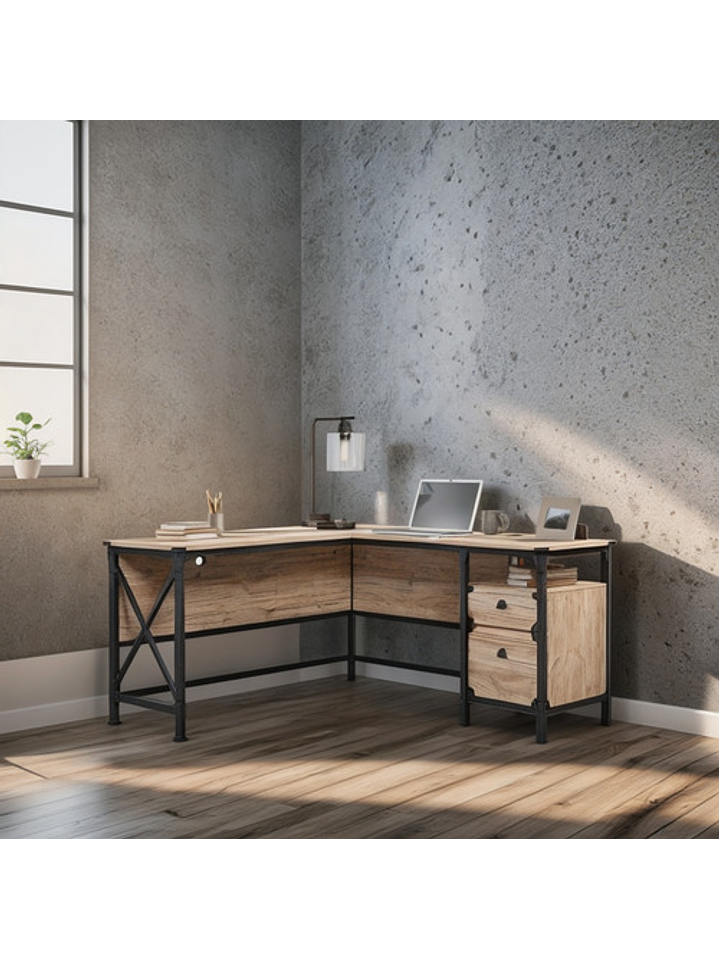 Escritorio Industrial Sauder L Esquinero  152cm 2 Cajones 1
