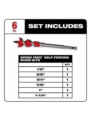 Juego De Brocas Madera Speed Feed 6pzs Milwaukee 48-13-0600