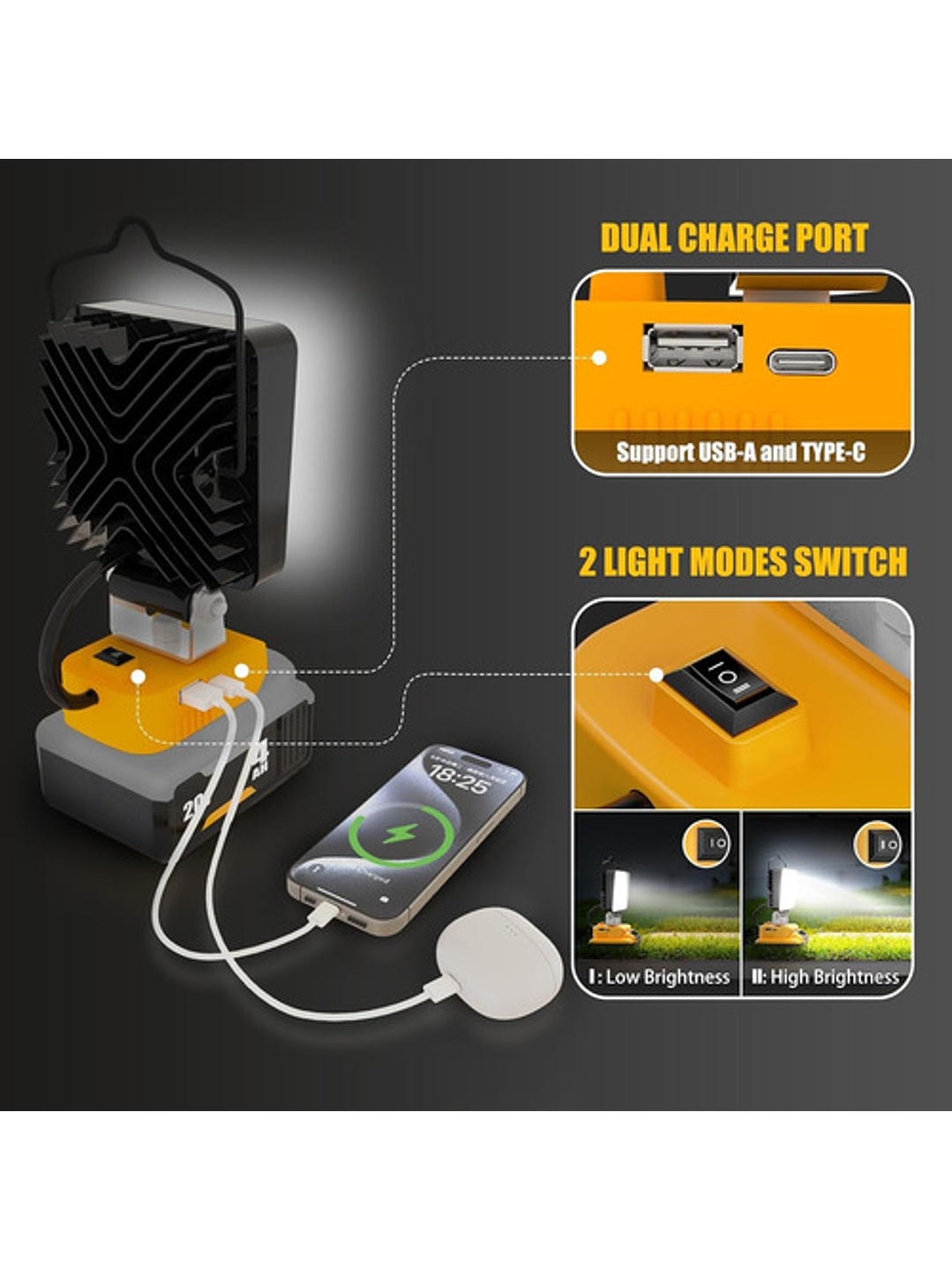 Luz De Trabajo Led Inalámbrica Lanka 20v No Incluye Batería 3