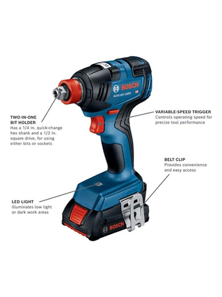 Pack Llave Impacto Bosch Gdx18v-1800 Reacondicionado C/batería 2ah Y Cargador 4