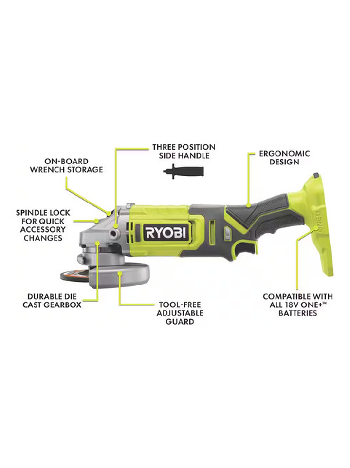 Esmeril Angular Ryobi 18v One+ Pcl445b Sin Bateria 2