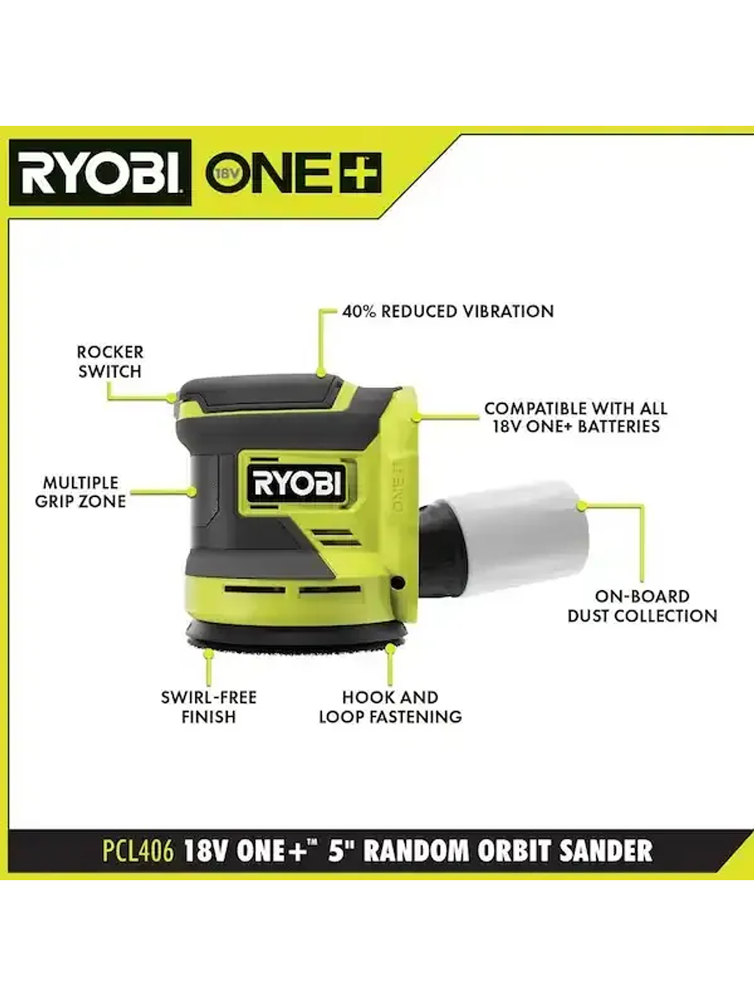 Lijadora Orbital Ryobi One+ 18v Modelo Pcl406 2