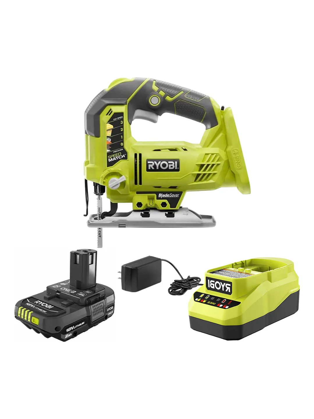 Pack Sierra Caladora Ryobi+Bat.2Ah 18V+Cargador+transformador 1