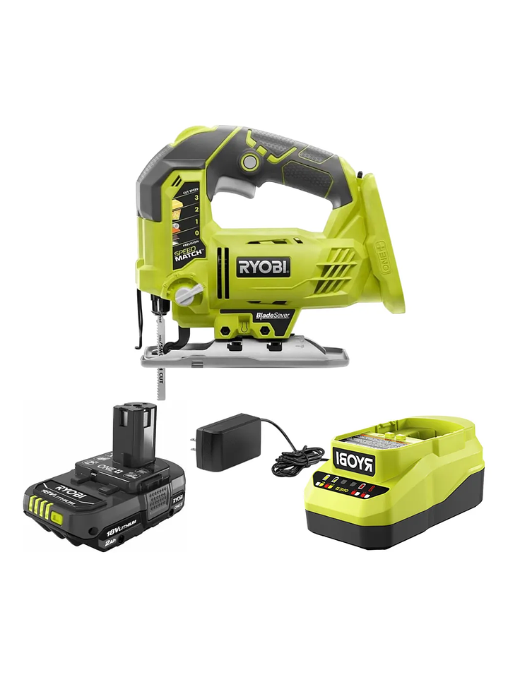 Pack Sierra Caladora Ryobi+Bat.2Ah 18V+Cargador+transformador 1