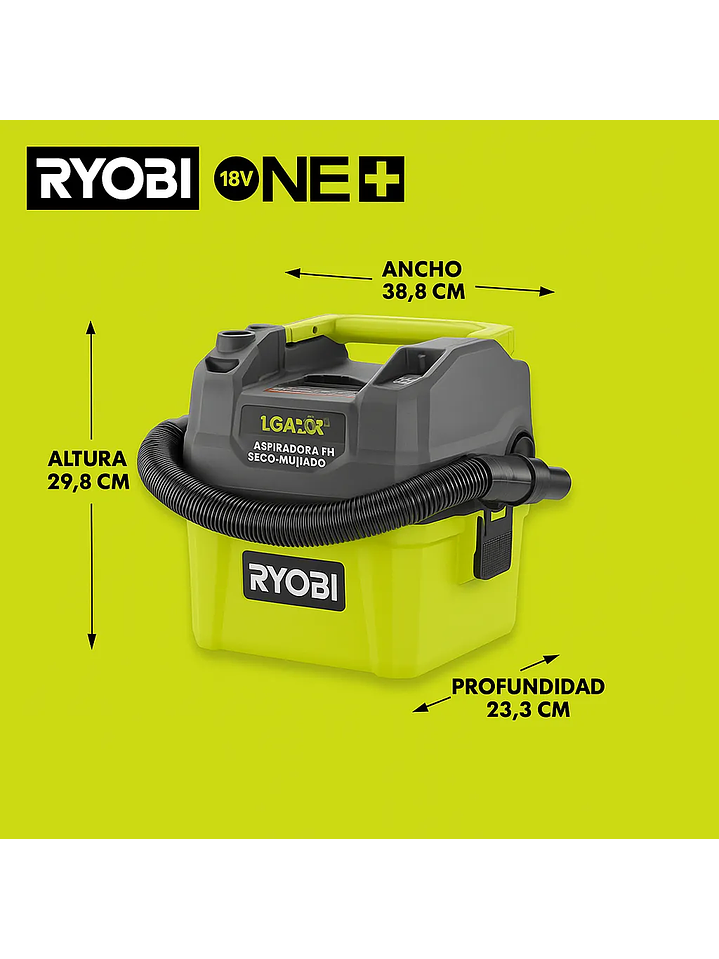 Aspiradora para trabajo en seco/humedo de 18v y 3,8 L Ryobi 4