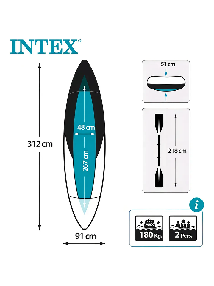 KAYAK INTEX EXPLORER K2 INFLABLE PARA 2 PERSONAS 3