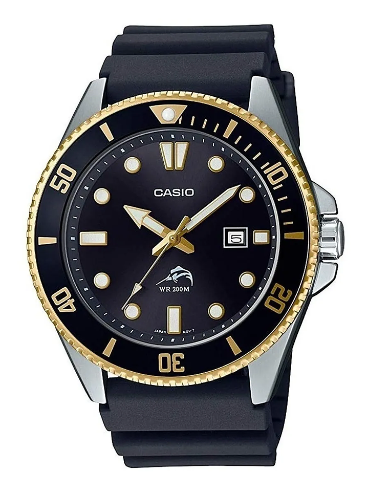 Reloj Casio Mdv-106g Bisel Negro/dorado,200mts  1