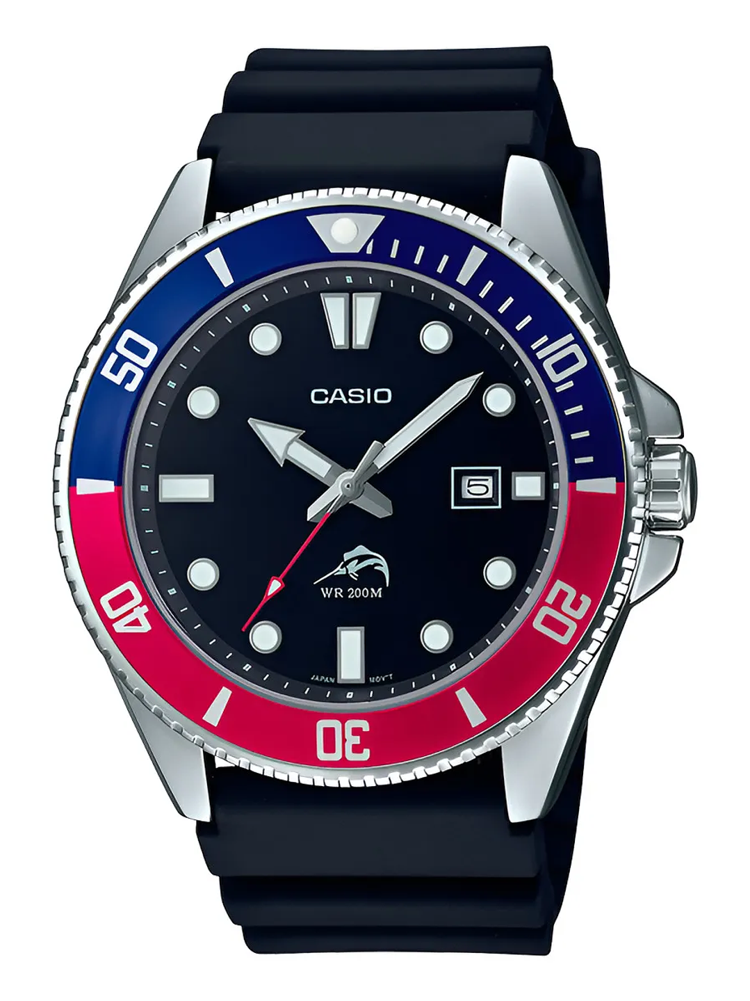 Reloj Casio Mdv-106b-1a2v Correa Negro Bisel Azul/rojo 200mt 1