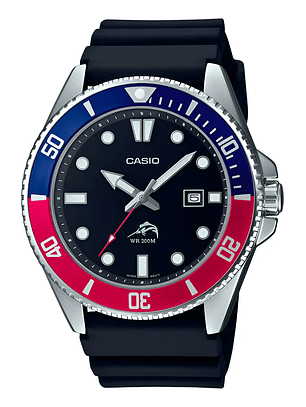 Reloj Casio Mdv-106b-1a2v Correa Negro Bisel Azul/rojo 200mt