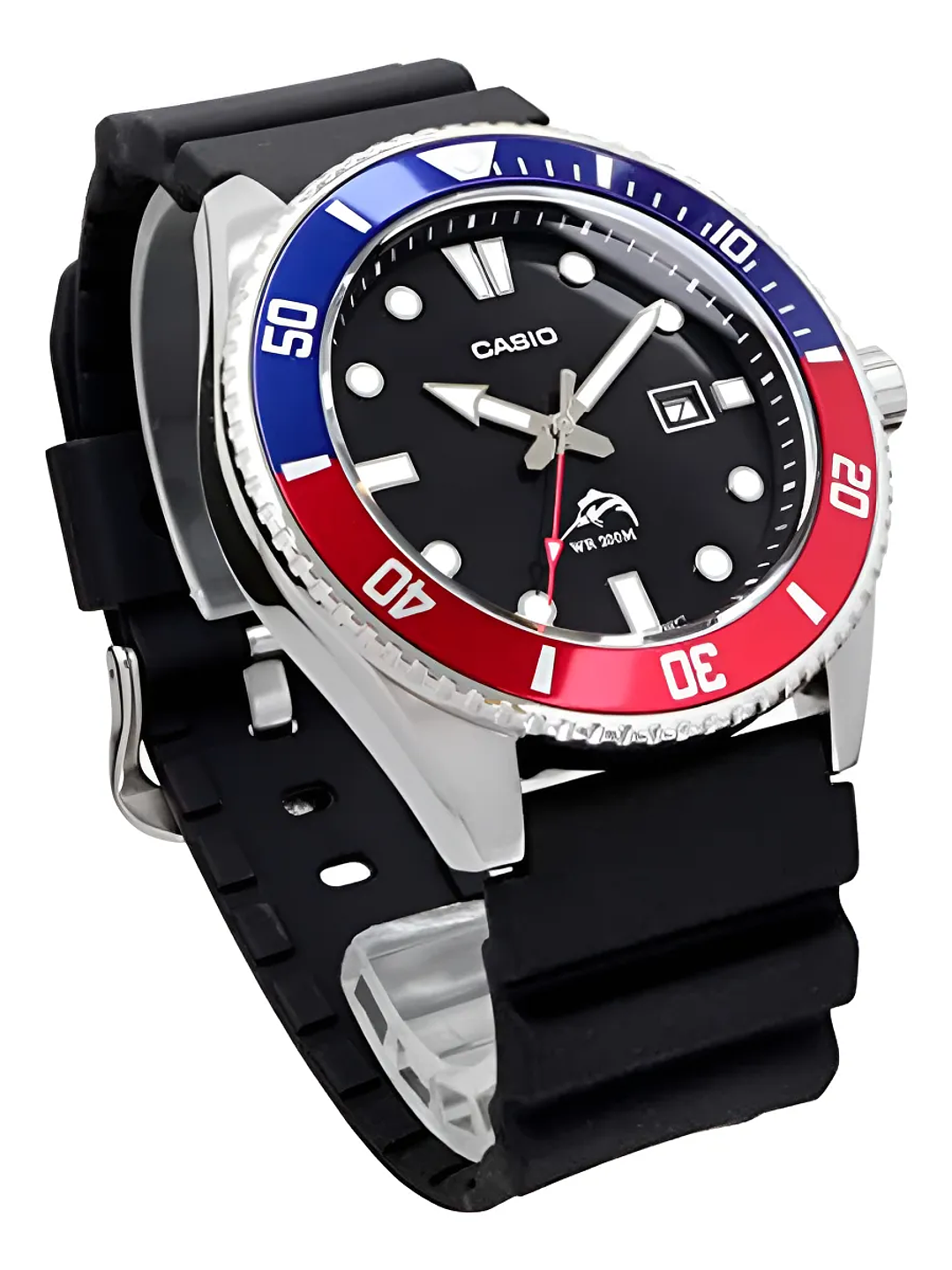 Reloj Casio Mdv-106b-1a2v Correa Negro Bisel Azul/rojo 200mt 2