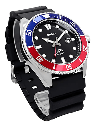 Reloj Casio Mdv-106b-1a2v Correa Negro Bisel Azul/rojo 200mt