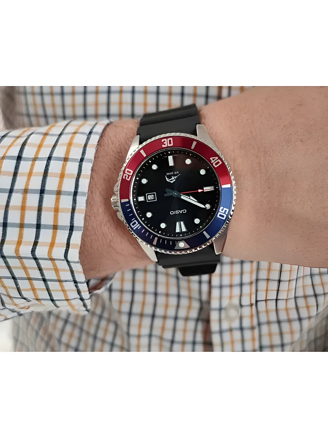 Reloj Casio Mdv-106b-1a2v Correa Negro Bisel Azul/rojo 200mt 6