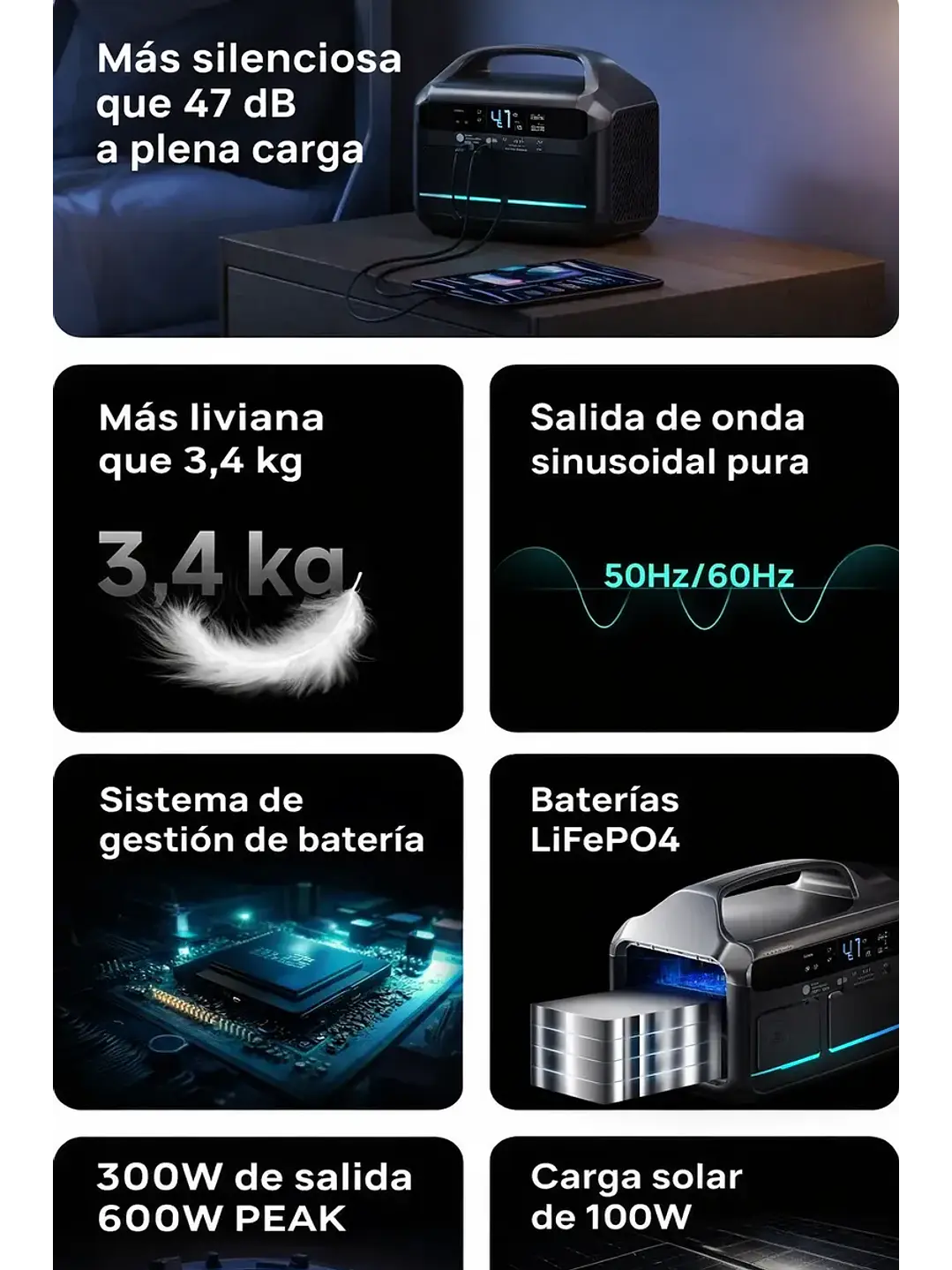 Estación De Energía Portátil DARANENER 300w 299 Wh Batería Lifepo4 Chile 2