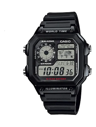Reloj Casio Ae-1200wh-1avcf World Time 10-year Battery-negro