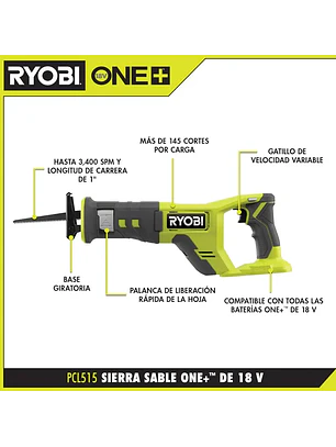 Sierra Recíproca/Sable Ryobi inalámbrica 18V PCL515B Chile