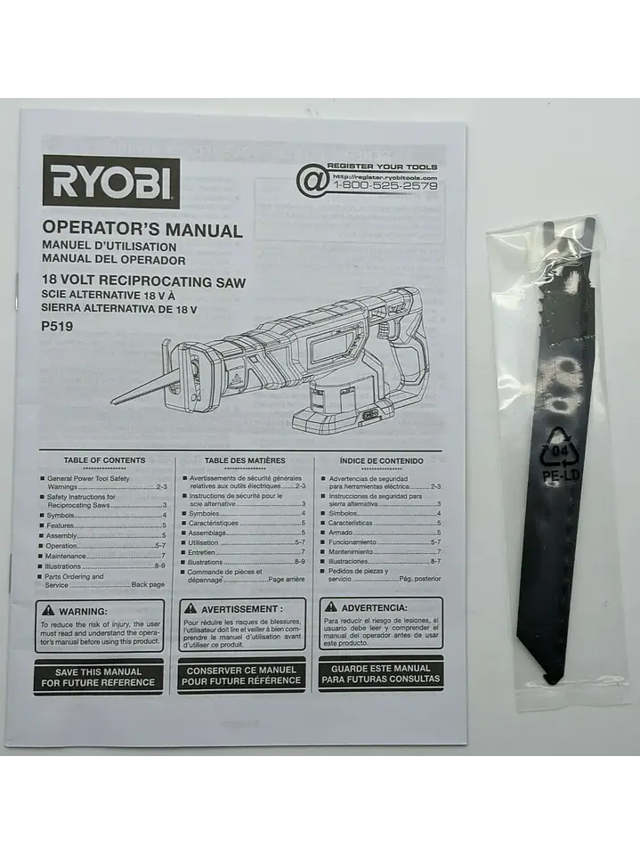 Sierra Sable Recíproca Ryobi One+ 18V Inalámbrica P519 Chile 7
